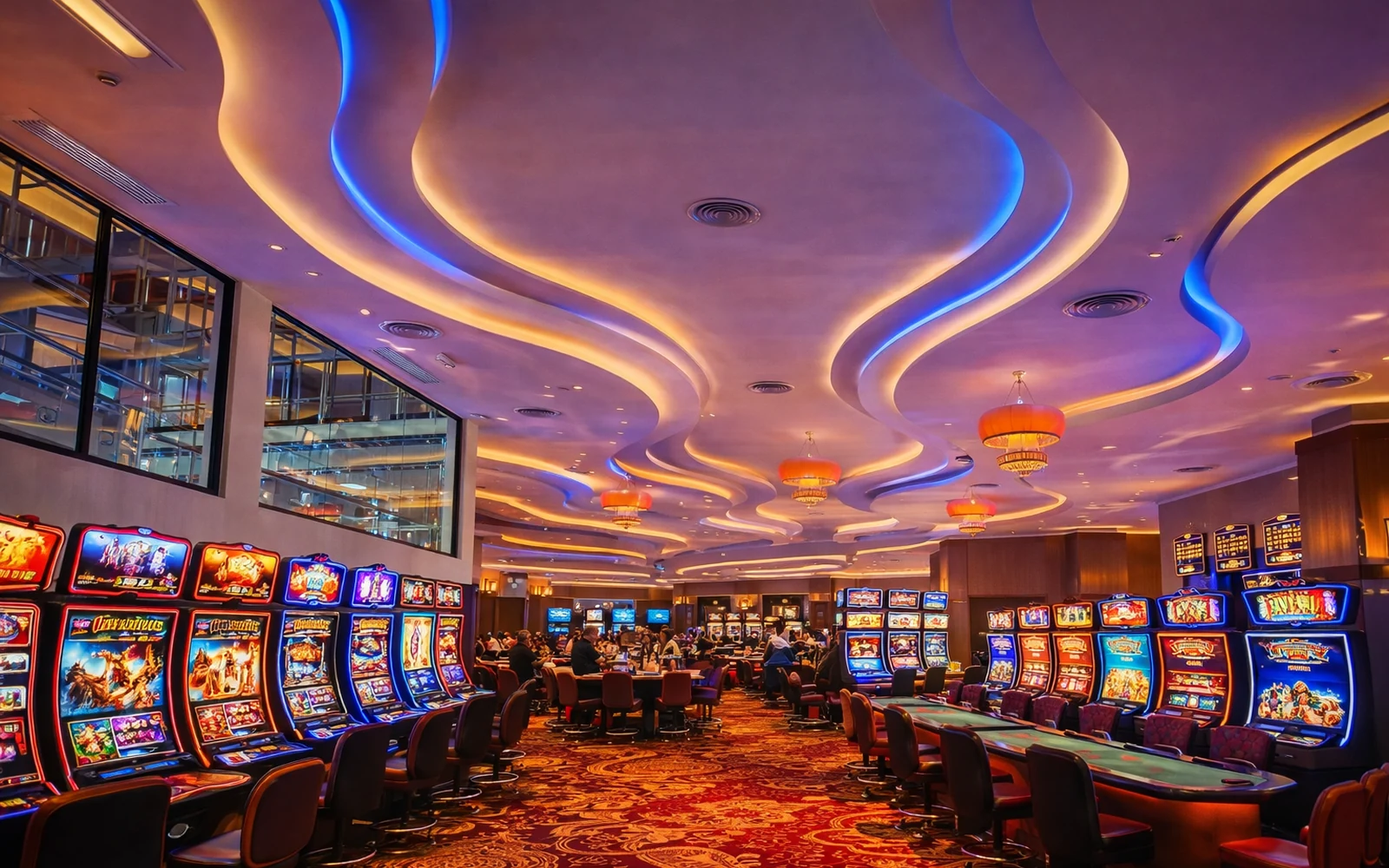 Meja kartu kasino dengan suasana permainan baccarat dan blackjack